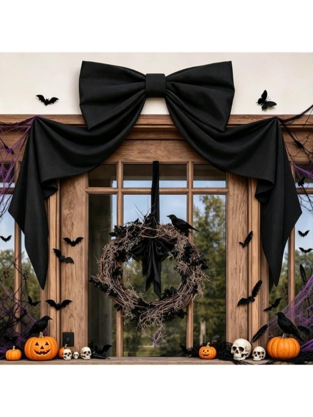Halloween Black Bow Decor - 48" * 24" Giant Bow for Front Door Wall Mantle